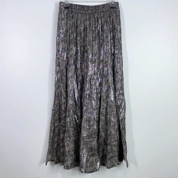 Kobi Halperin Isle Paisley Metallic Chiffon Tiered Wide Leg Pants Size Small - Picture 3 of 10